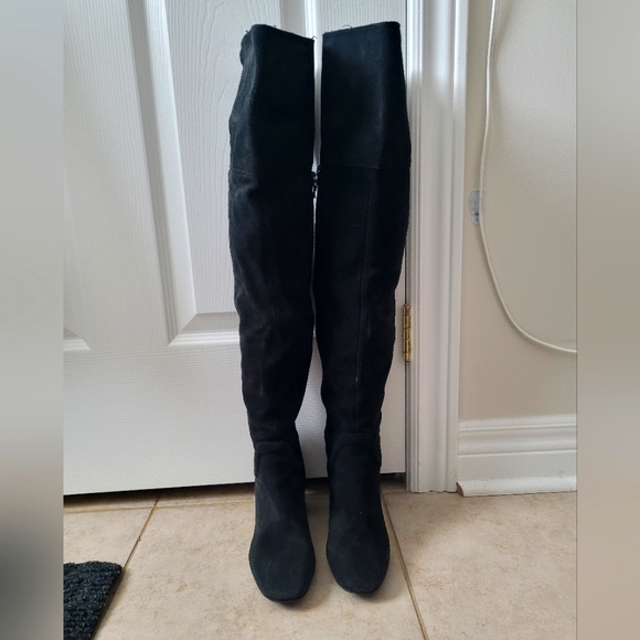 Zara TRF Chunky Heeled OTK Boots - Picture 2 of 12
